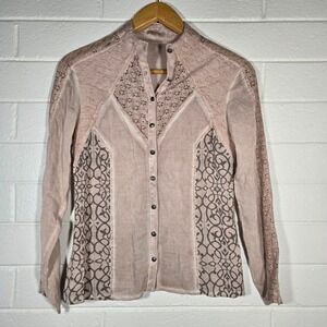 ANVRDIE Mixed Media Lace Button Blouse Top Medium Crochet Boho Minimalist Artsy